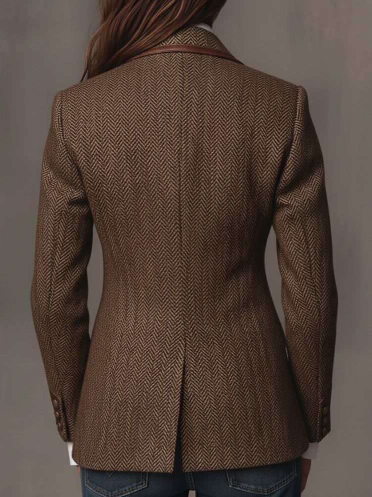 Leona – Herringbone Blazer with Printed Panels