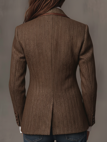 Leona – Herringbone Blazer with Printed Panels