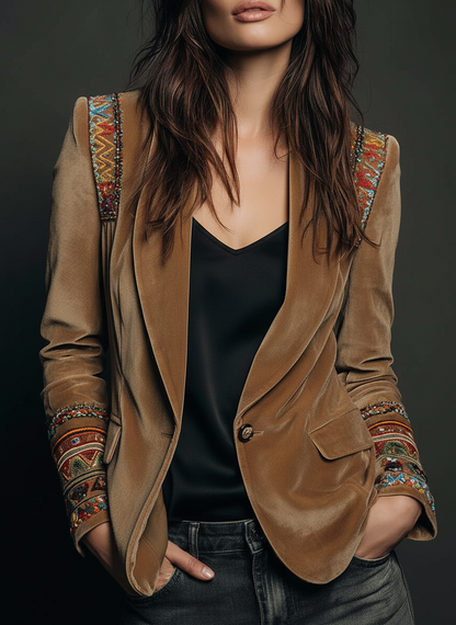 Laura – Velvet Blazer with Embroidered Detail