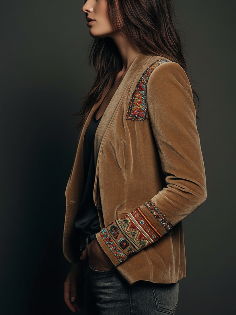 Laura – Velvet Blazer with Embroidered Detail