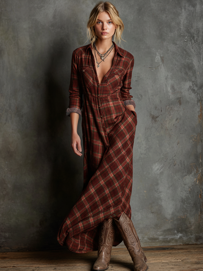 Marie – Plaid Button-Down Maxi Dress