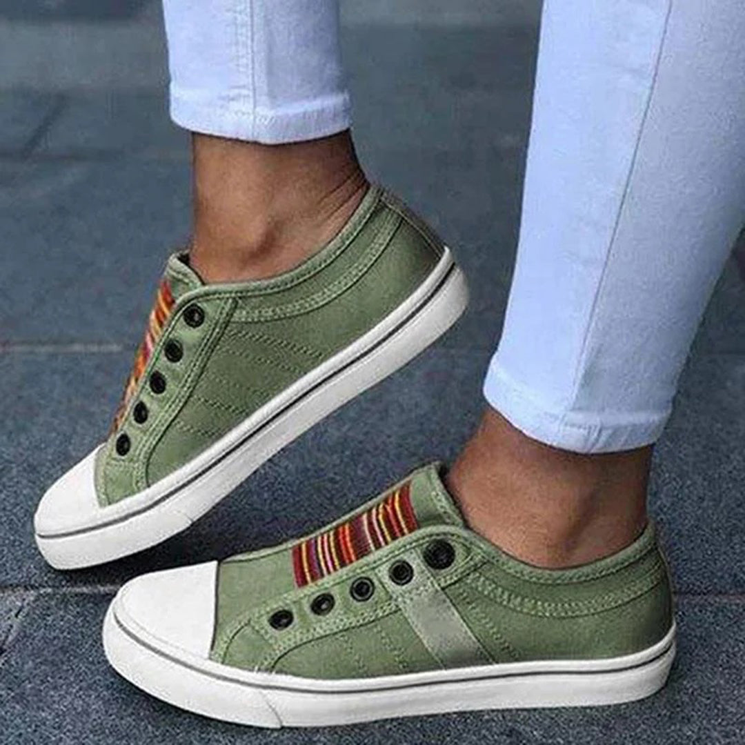 Madelyn – Slip-On Canvas Sneakers with Stripe Detail