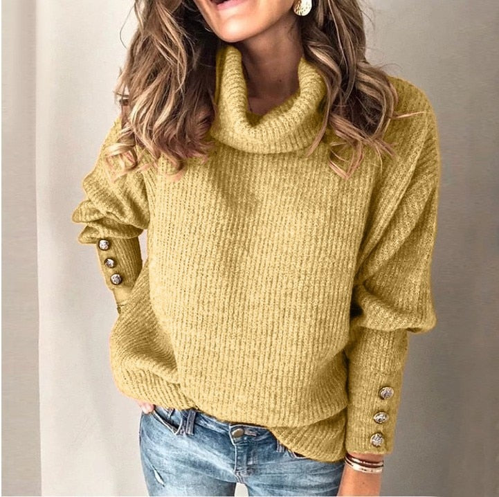 Mandy – Turtleneck Sweater with Button Cuff Detail