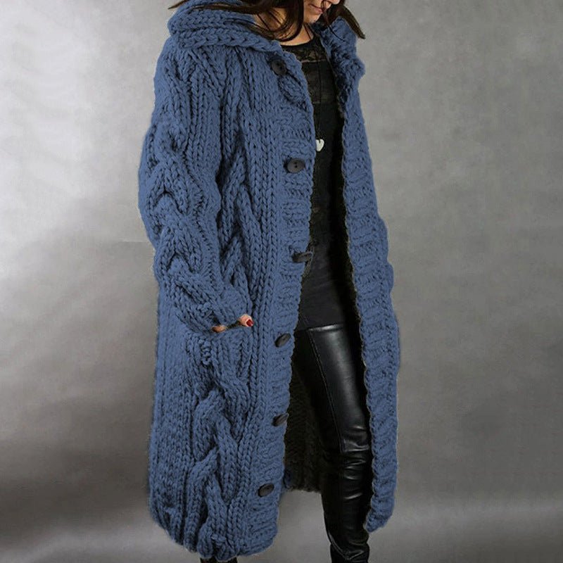 Kristen – Hooded Cable-Knit Long Cardigan