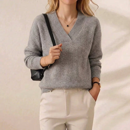 Rena – V Neck Ribbed Knit Sweater