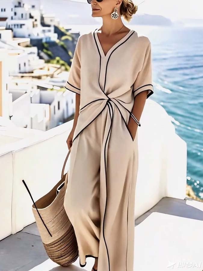 Angelina | Contrast-Trim Wide-Leg Jumpsuit