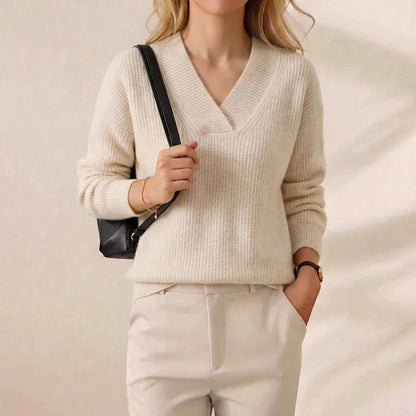 Della – Ribbed V-Neck Knit Pullover