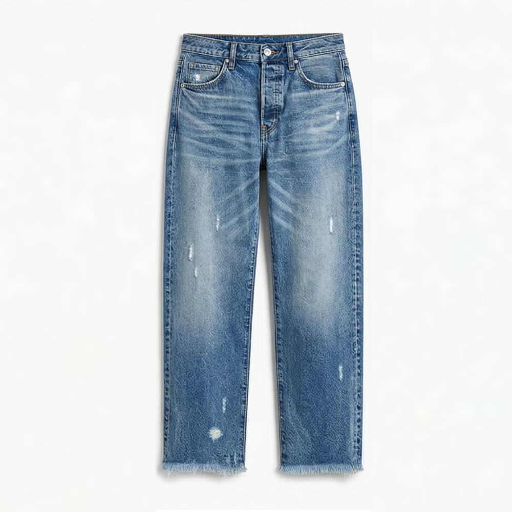 Marjorie – Cropped Straight Leg Fringed Jeans