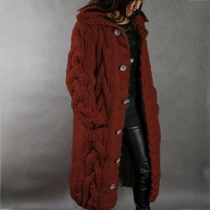 Kristen – Hooded Cable-Knit Long Cardigan
