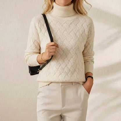 Melissa – Turtleneck Herringbone Knit Sweater