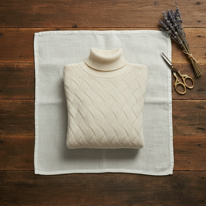 Melissa – Turtleneck Herringbone Knit Sweater