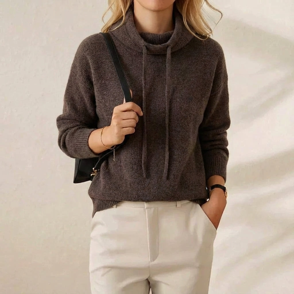 Shannon – Cowl Neck Drawstring Knit Sweater
