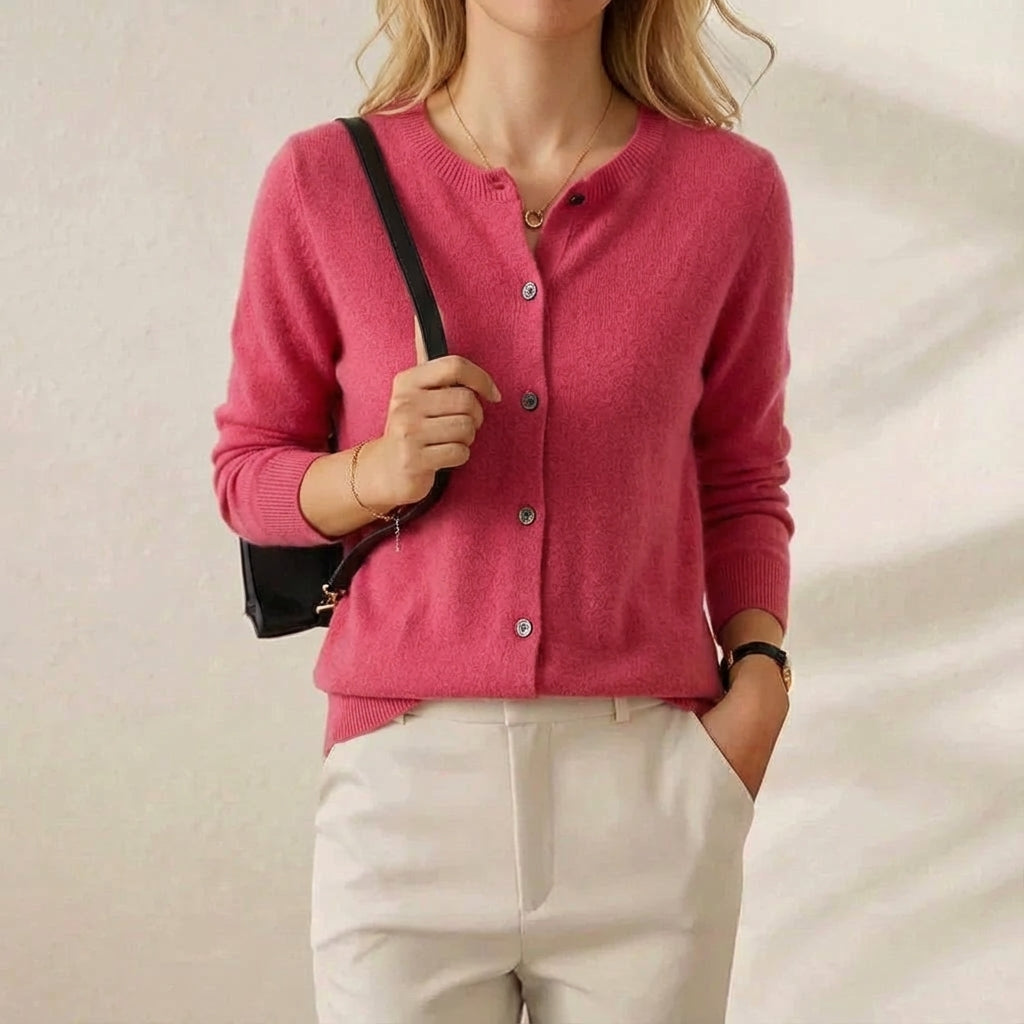 Nellie – Crew Neck Button-Front Knit Cardigan