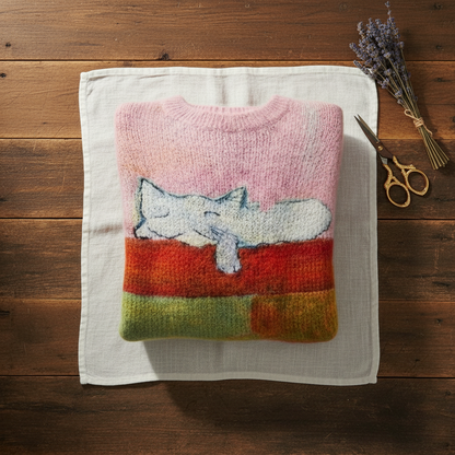 Erin – Knit Sweater with Abstract Cat Design