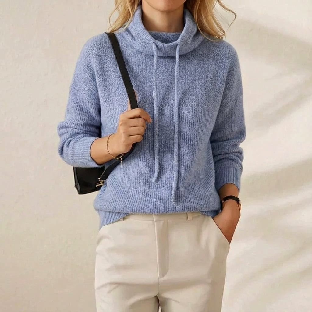 Shannon – Cowl Neck Drawstring Knit Sweater