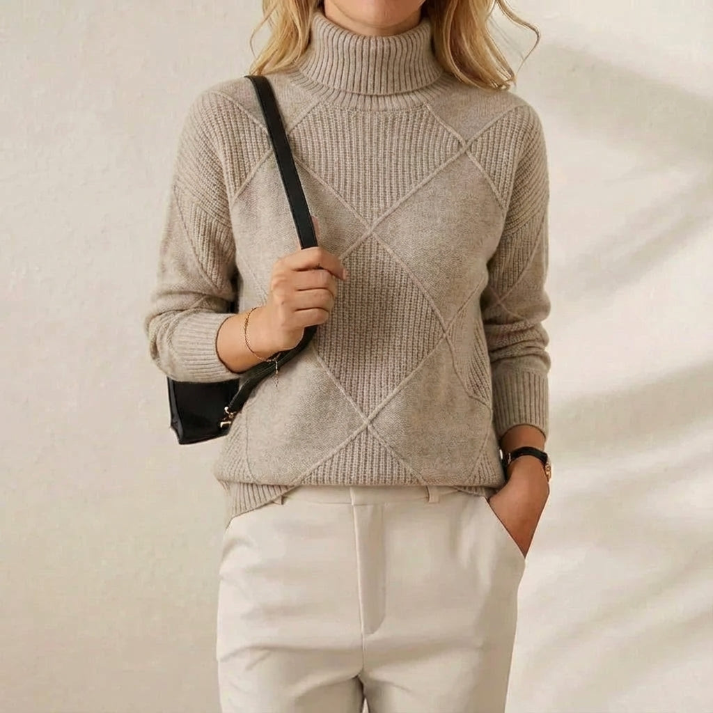 Nita – Turtleneck Diamond Knit Sweater