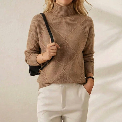 Nita – Turtleneck Diamond Knit Sweater
