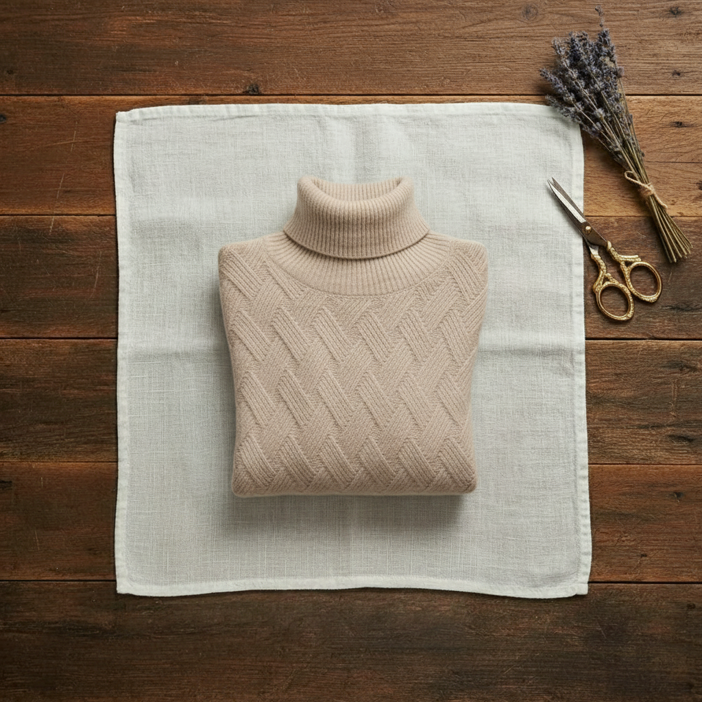 Melissa – Turtleneck Herringbone Knit Sweater