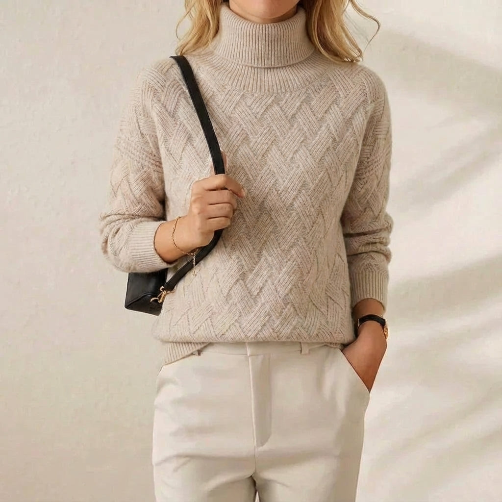 Melissa – Turtleneck Herringbone Knit Sweater