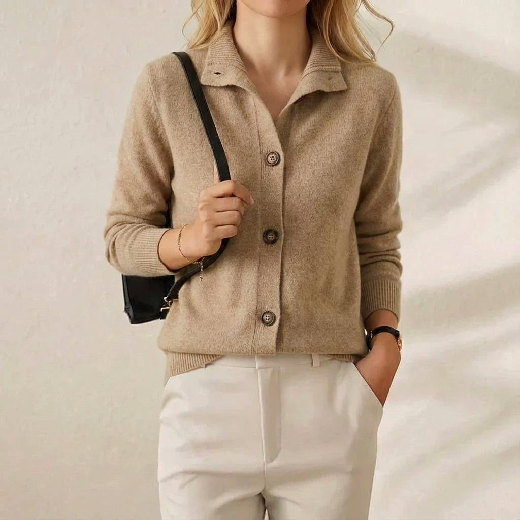 Marjorie – Collared Button-Up Knit Cardigan