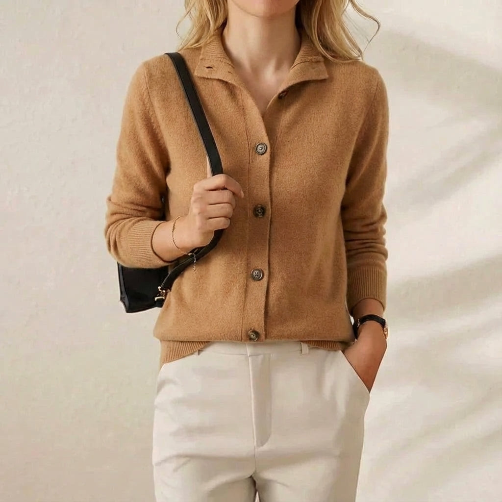 Marjorie – Collared Button-Up Knit Cardigan
