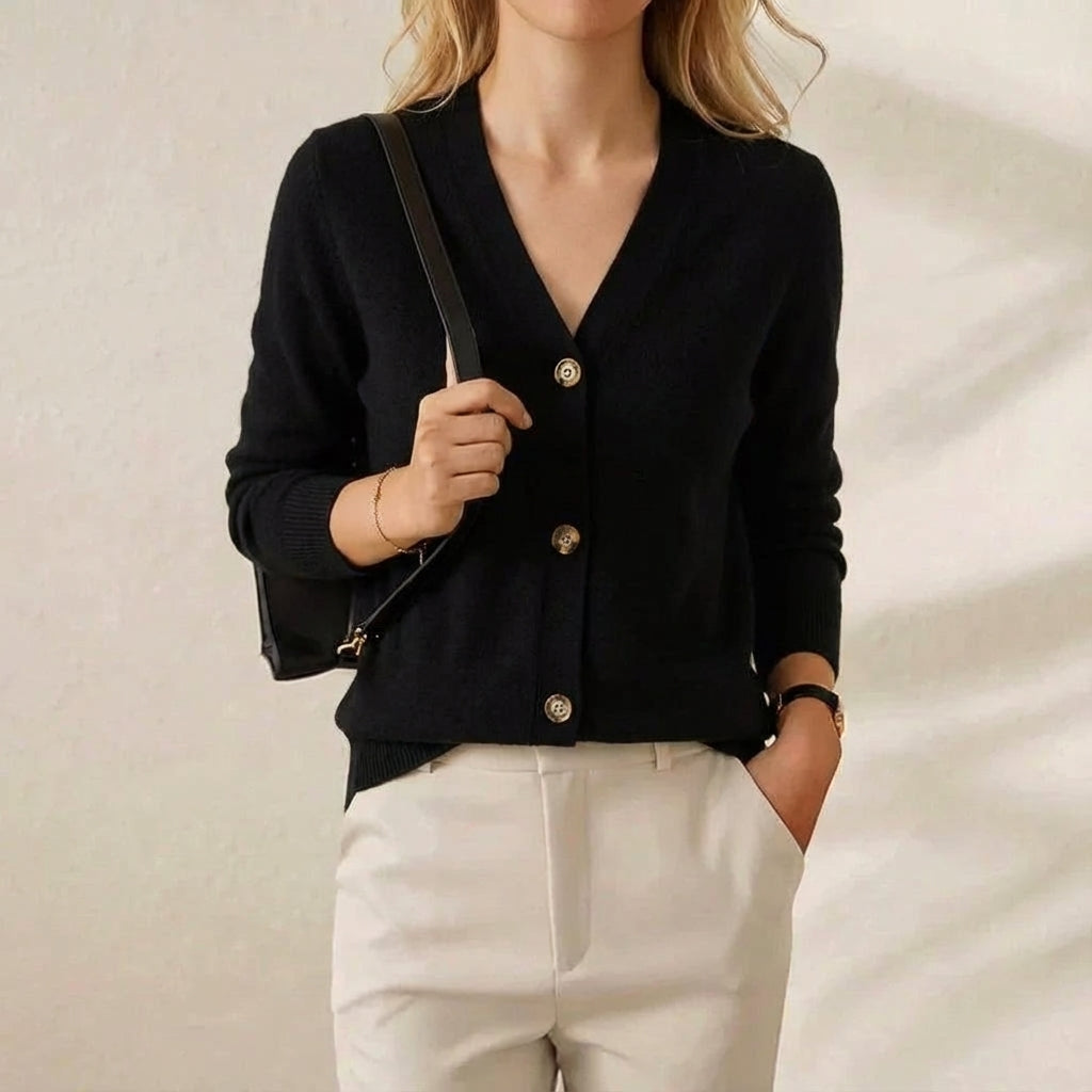 Marjorie – Collared Button-Up Knit Cardigan
