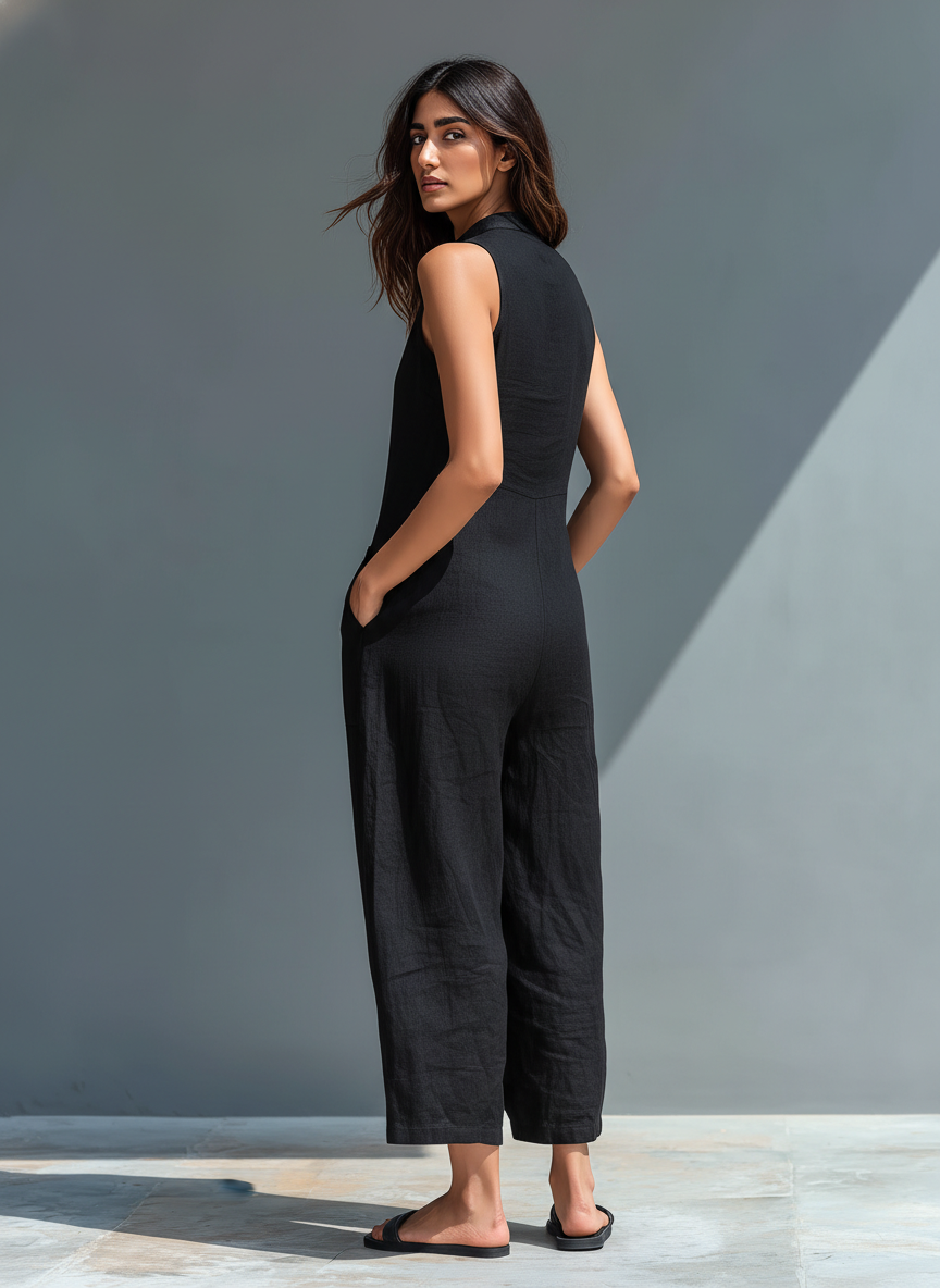 Diana – Relaxed Linen-Look Wide Leg Jumpsuit