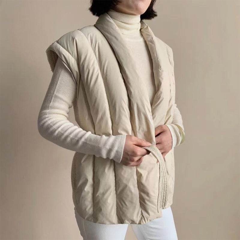 Gina – Belted Wrap Puffer Vest