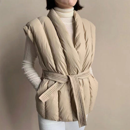 Gina – Belted Wrap Puffer Vest