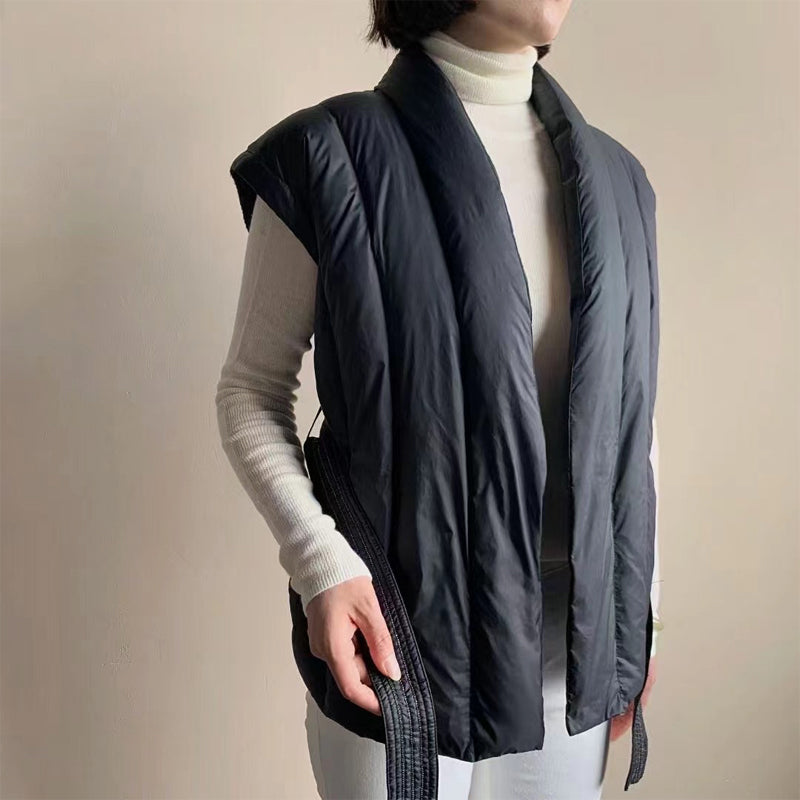 Gina – Belted Wrap Puffer Vest