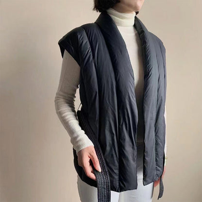 Gina – Belted Wrap Puffer Vest