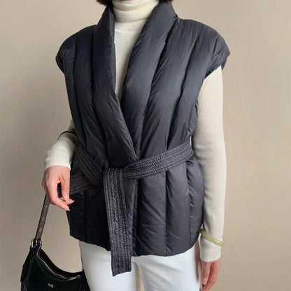 Gina – Belted Wrap Puffer Vest