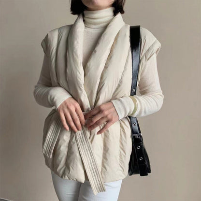 Gina – Belted Wrap Puffer Vest