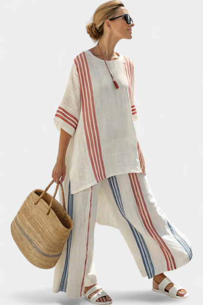 Tracy | Sophisticated Multicolor Striped Top & Mediterranean Pants