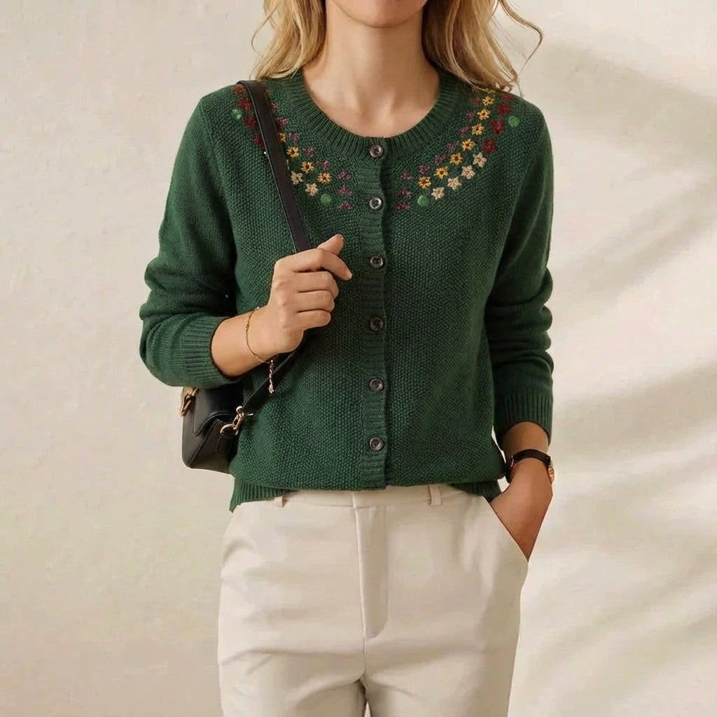 Earlene – Embroidered Floral Knit Cardigan
