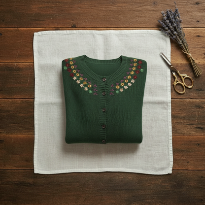 Earlene – Embroidered Floral Knit Cardigan