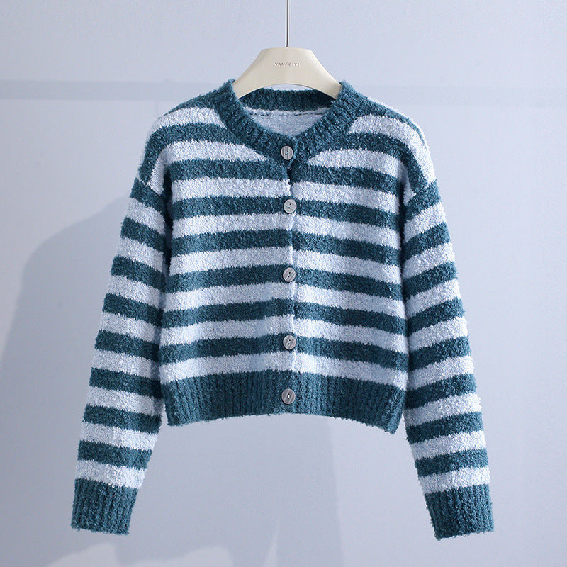 Mae – Striped Knit Button-Up Cardigan