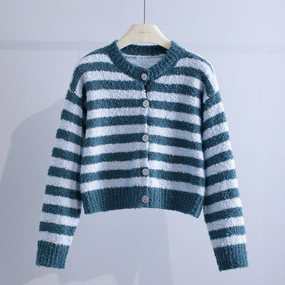 Mae – Striped Knit Button-Up Cardigan