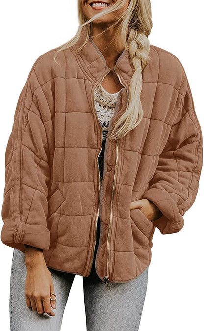 Sharon – Quilted Zip-Front Bomber Jacket