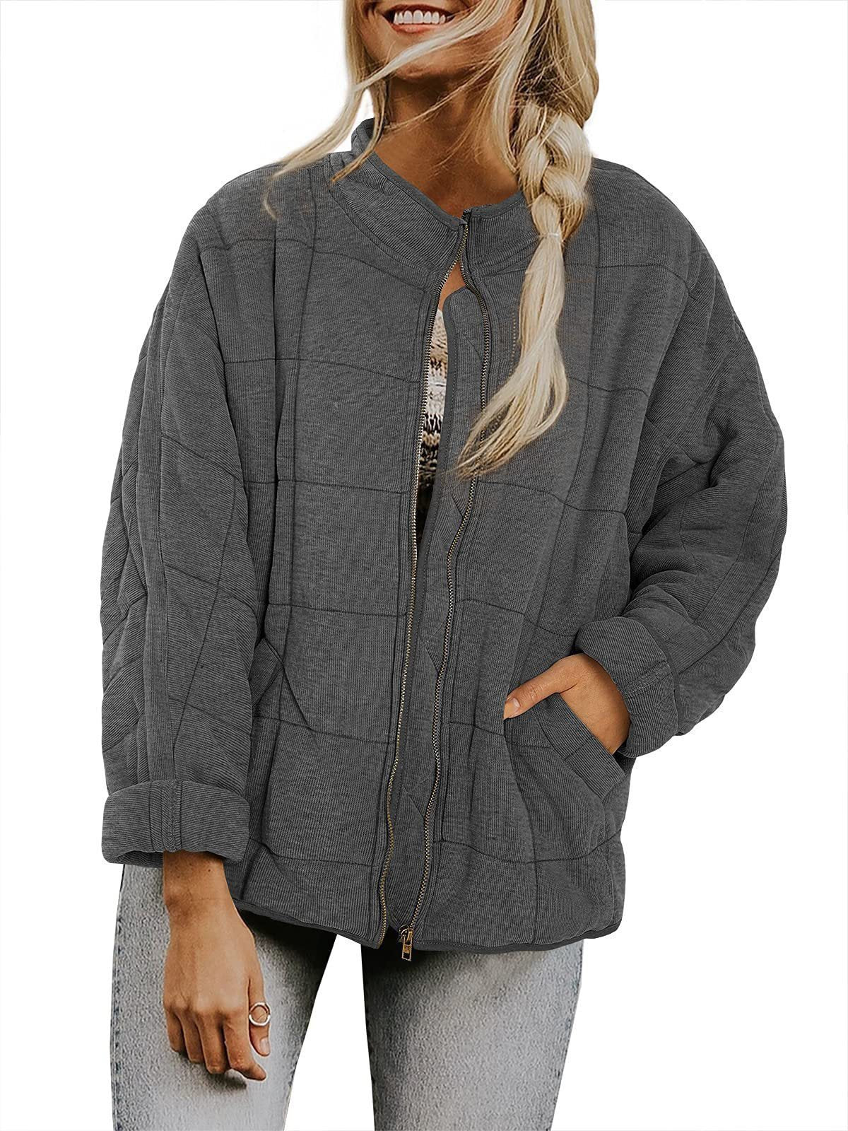 Sharon – Quilted Zip-Front Bomber Jacket