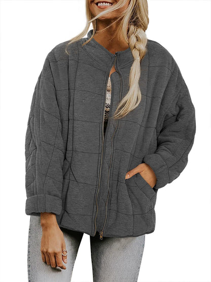 Sharon – Quilted Zip-Front Bomber Jacket