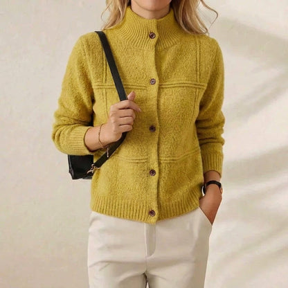 Jacqueline – Mock Neck Button-Up Knit Cardigan
