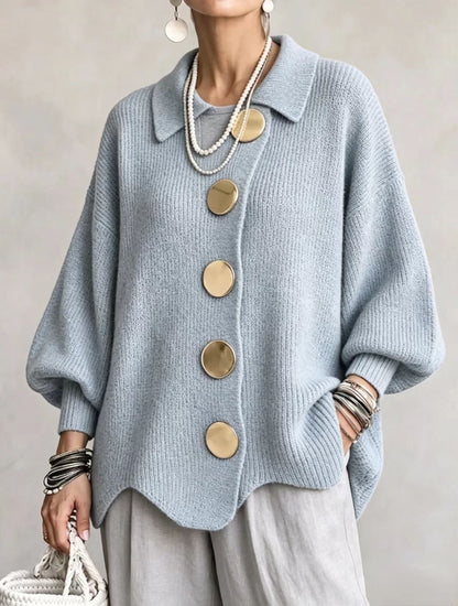 Bernice – Oversized Knit Cardigan with Gold Buttons
