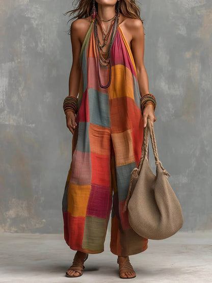 Catherine – Patchwork Halter Jumpsuit
