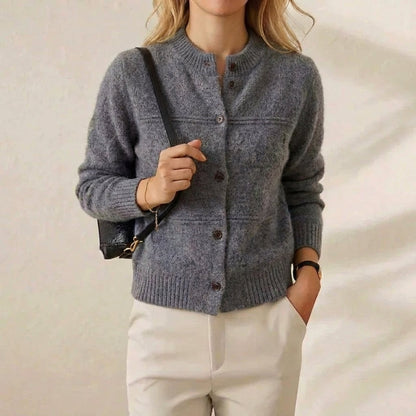 Jacqueline – Mock Neck Button-Up Knit Cardigan