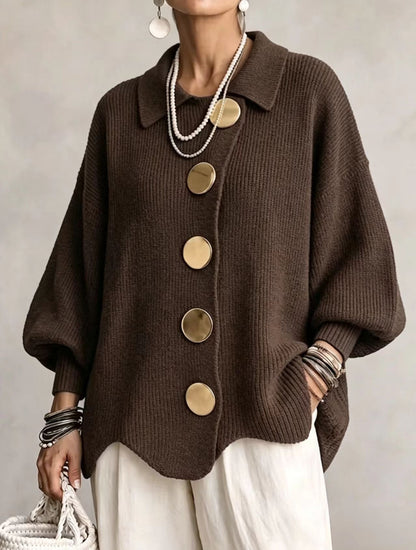 Bernice – Oversized Knit Cardigan with Gold Buttons