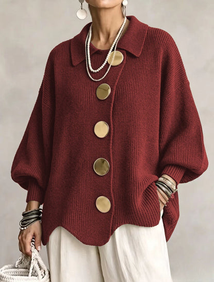 Bernice – Oversized Knit Cardigan with Gold Buttons