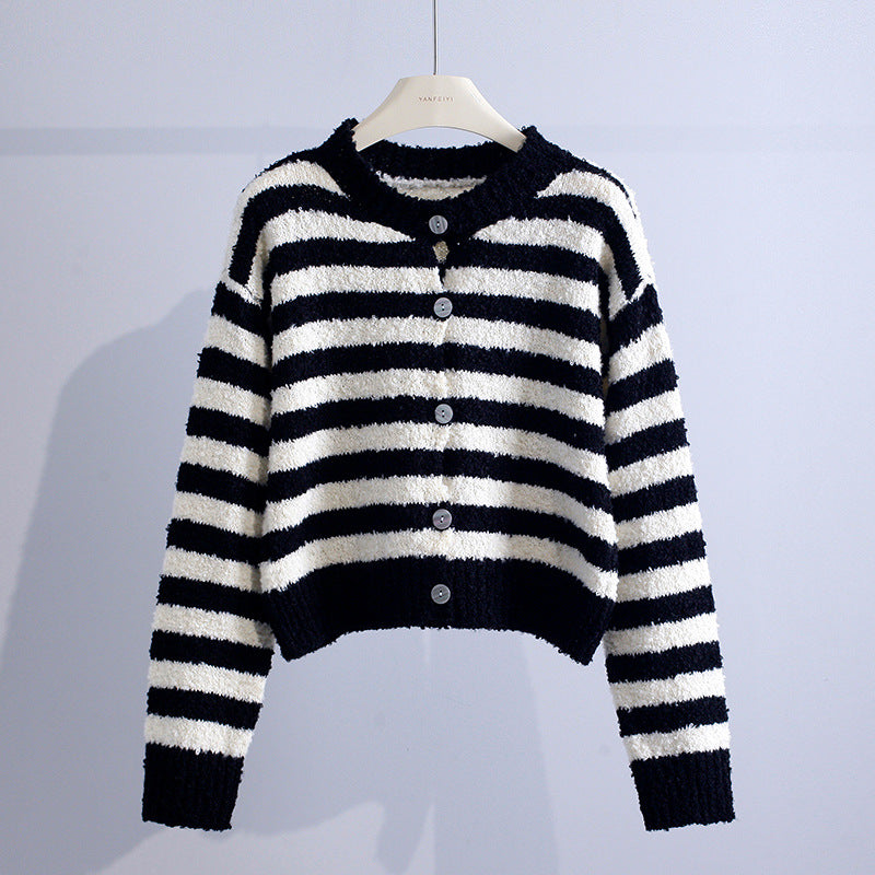 Mae – Striped Knit Button-Up Cardigan