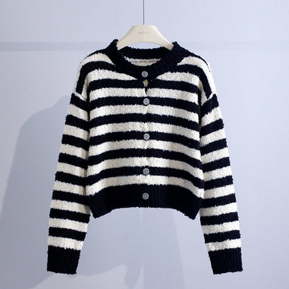 Mae – Striped Knit Button-Up Cardigan