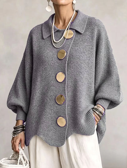 Bernice – Oversized Knit Cardigan with Gold Buttons